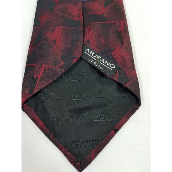 Murano Mens Tie Italia Silk Tie Red Black Geometric Design 58" Long Made in USA - Picture 3 of 6